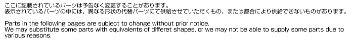 Parts in the following pages are subject to change without prior notice. We may substitute some parts with equivalents of different shapes, or we may not be able to supply some parts due to various reasons.